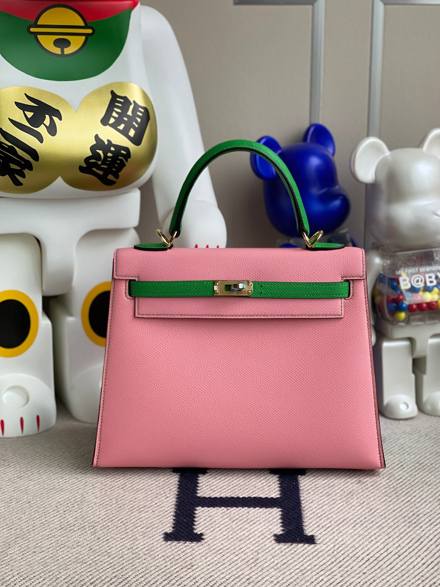 에르메스 켈리백25 핑크 그린 금장 앱송